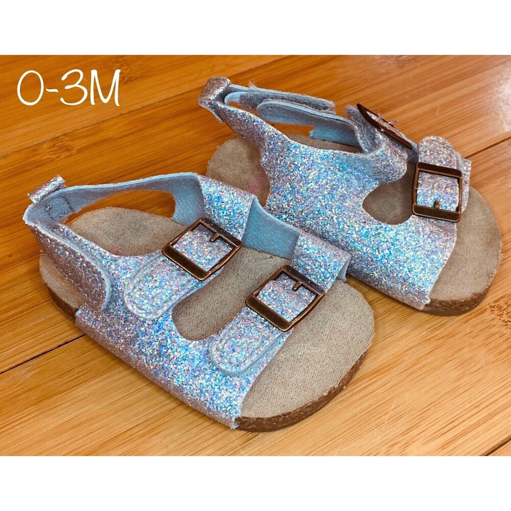 Carters Double Buckle Silver Glitter Baby Sandal Size 0-3M